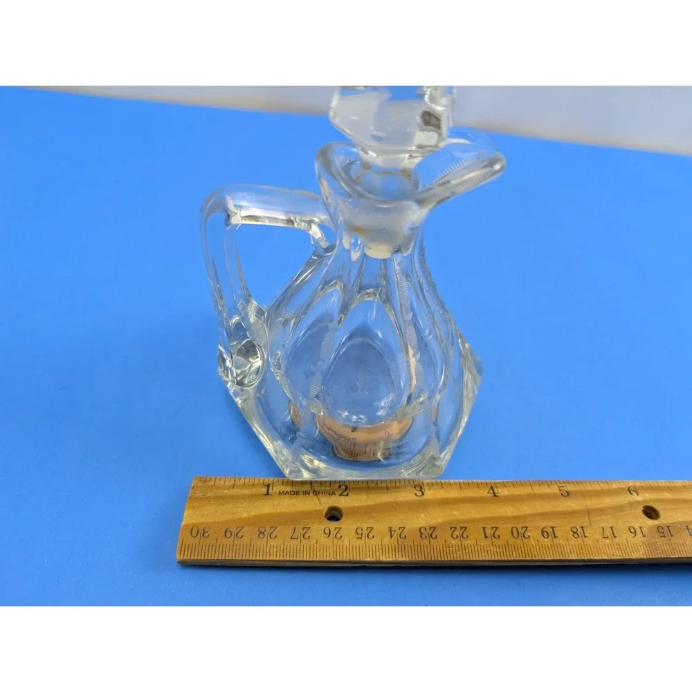 Vintage Etched Glass Vinegar Oil Cruet with Stopper 7 inch Clear Cut Glass